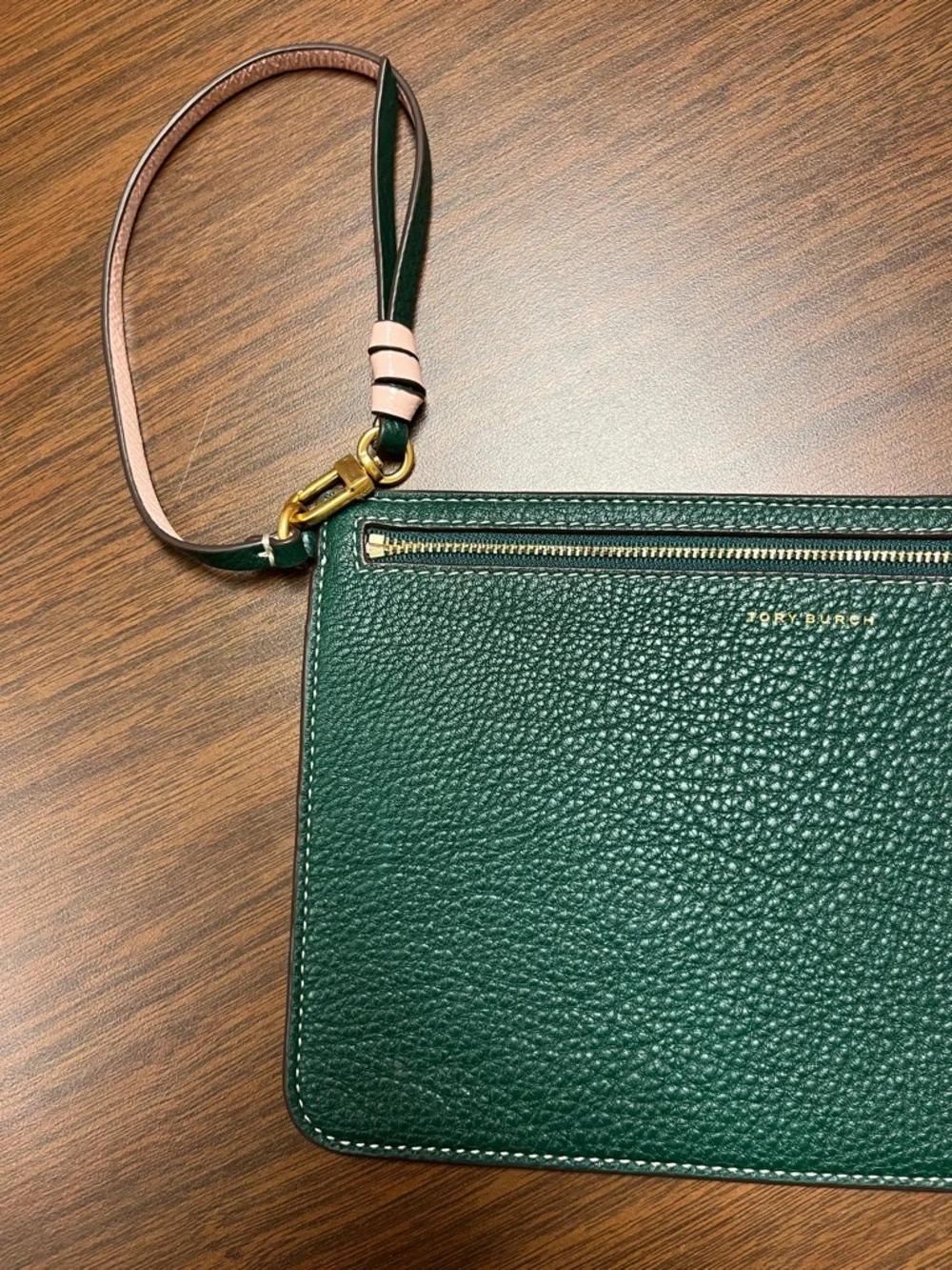 Tory Burch Green‎ Pebbled Leather Wristlet Clutch